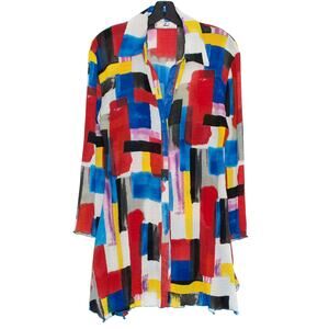 Rossi Roma Abstract Artsy Crinkle Sheer Tunic Top Button Up Lagenlook Vintage M